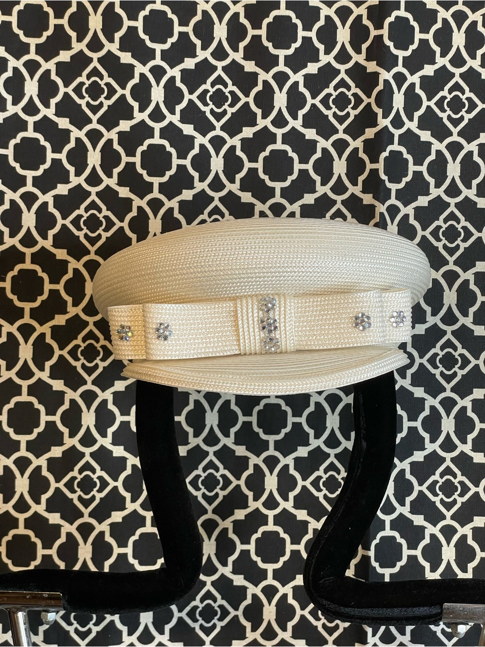 Ivory Straw Sailor Cap with Crystal Trim - Women's Hat